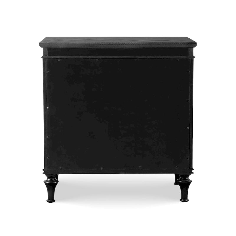 Glamouröser Nachttisch im Art-déco-Stil aus Massivholz mit 3 Schubladen und Kristallgriffen, Schwarz und Silber