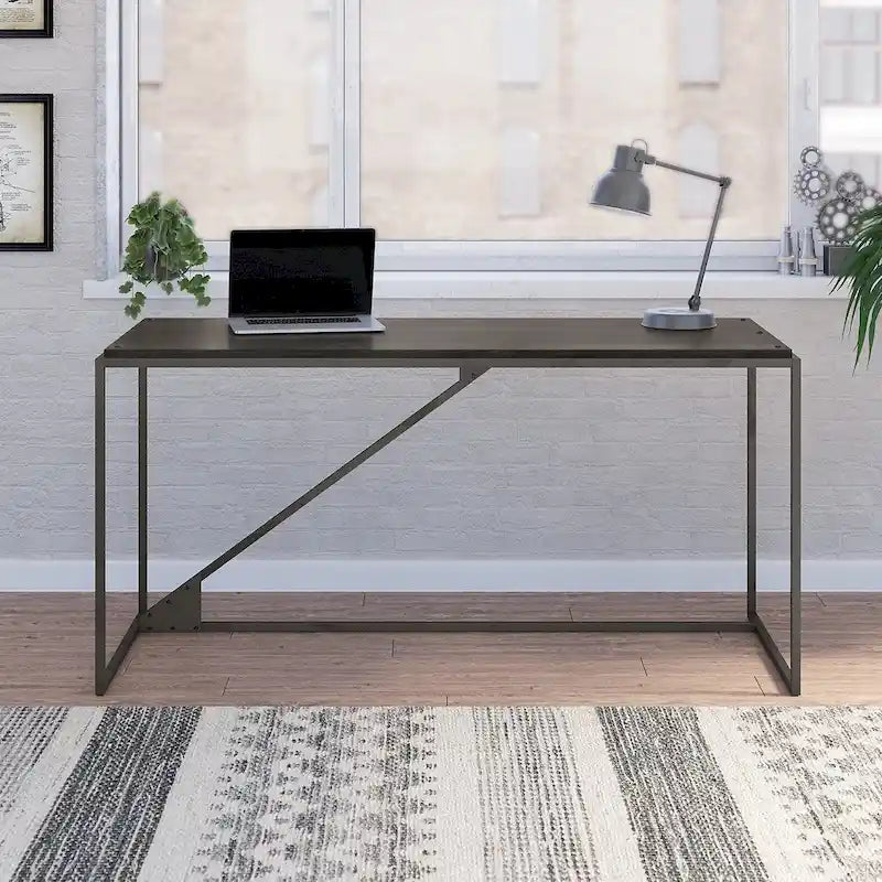 62W Industrial Steel Frame Home Office Desk Reclaimed Wood Look Rustic Gray White