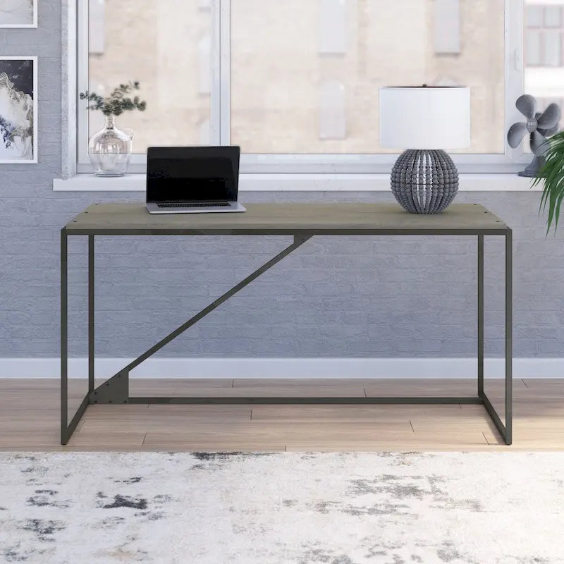 62W Industrial Steel Frame Home Office Desk Reclaimed Wood Look Rustic Gray White