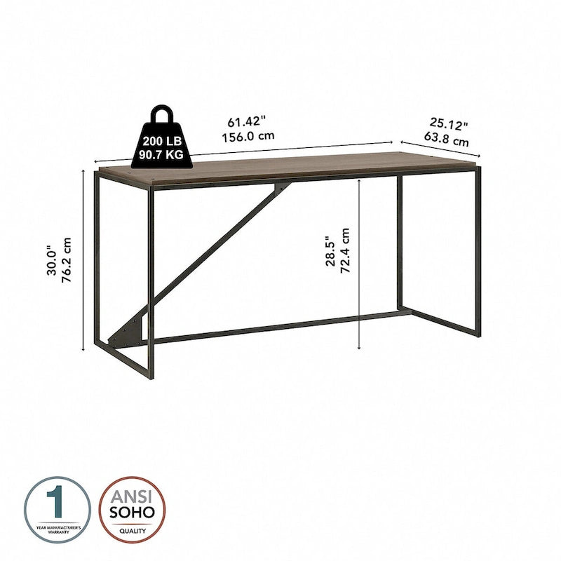62 Zoll breiter Schreibtisch für das Homeoffice mit industriellem Stahlrahmen, recycelter Holzoptik, rustikales Grau und Weiß