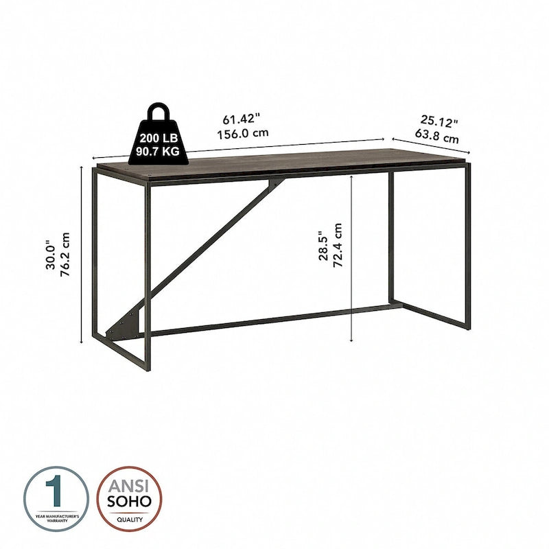 62 Zoll breiter Schreibtisch für das Homeoffice mit industriellem Stahlrahmen, recycelter Holzoptik, rustikales Grau und Weiß