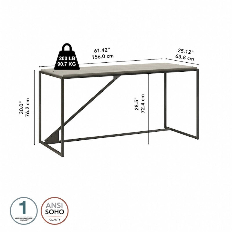 62 Zoll breiter Schreibtisch für das Homeoffice mit industriellem Stahlrahmen, recycelter Holzoptik, rustikales Grau und Weiß